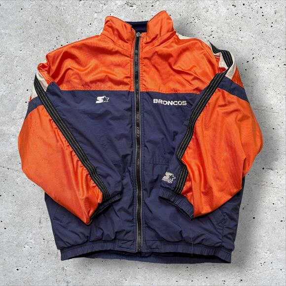 Vintage Denver Broncos Starter Jacket XL NFL Pro Line Blue Orange Full Zip READ - Picture 1 of 14